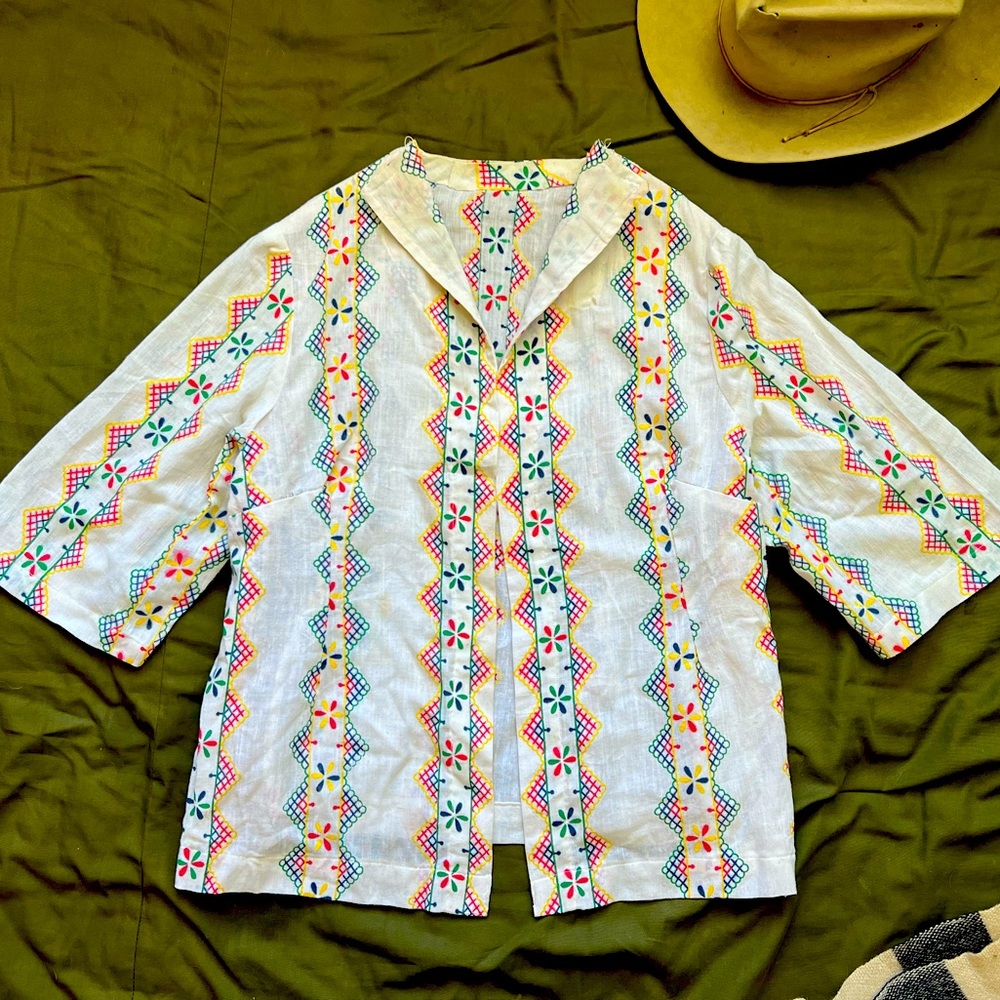 1940s Linen Hand Painted Tourist Blouse